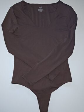 nuuds Chocolate Brown Long Sleeve Scoop-Neck Bodysuit